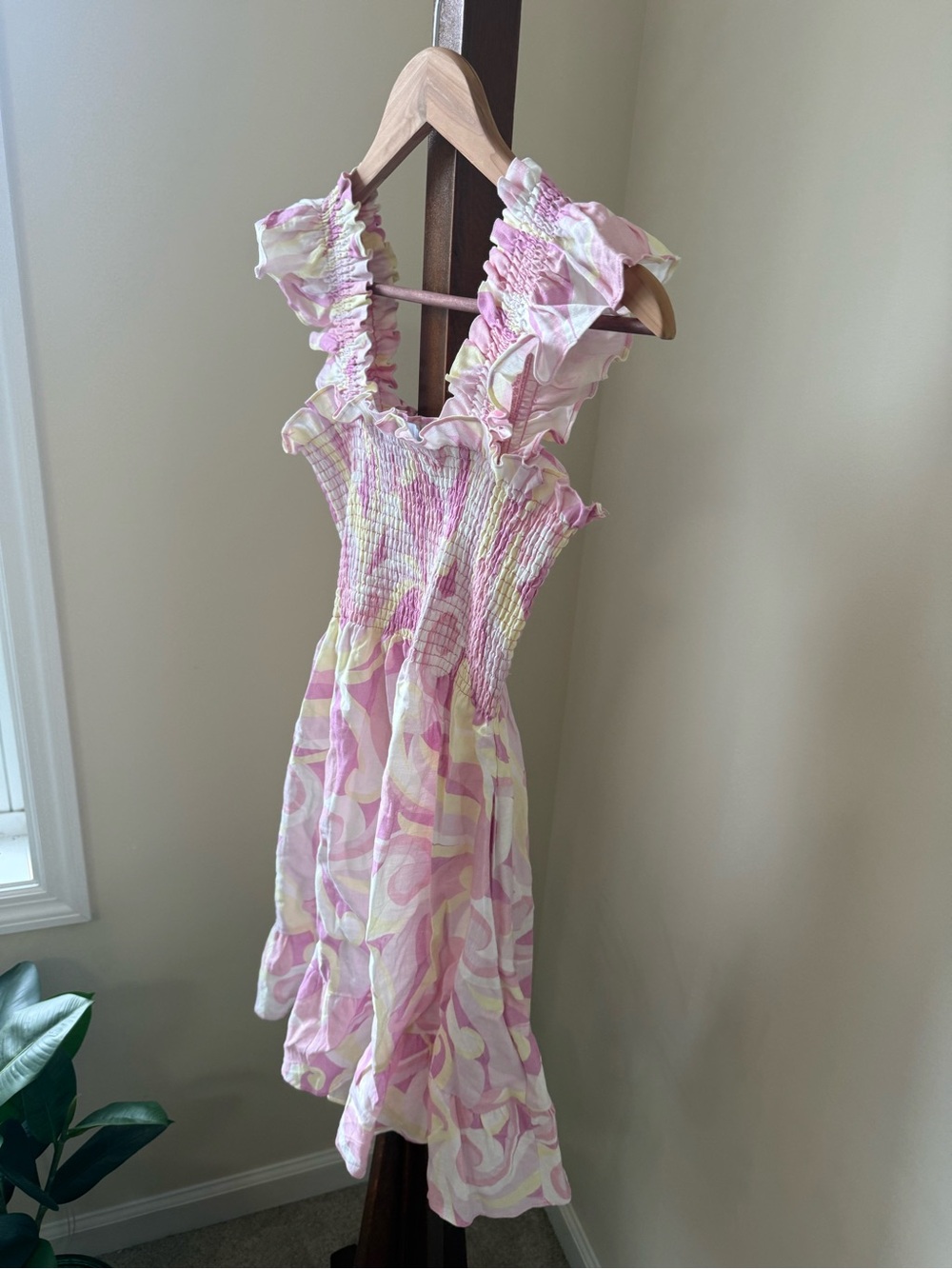 Hill House Pink and Cream Smocked Mini Dress - Picture 7 of 8